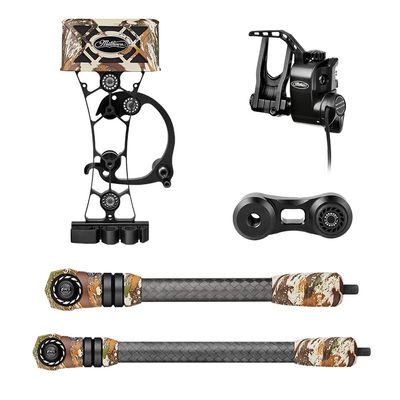 Mathews Flatline Stabilizers with HD Quiver + QAD Integrate Rest + Static Sidebar Mount (8" + 10", 4 Arrow Quiver, First Lite Specter)