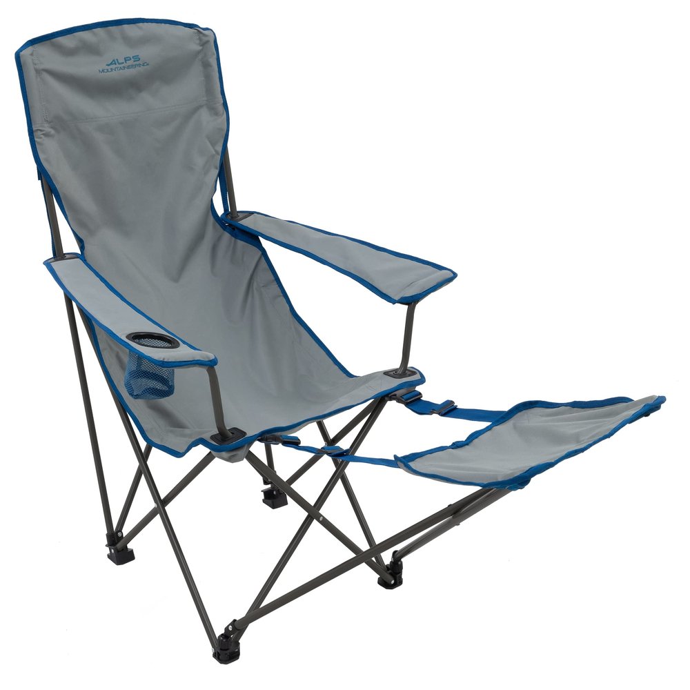 ALPS Mountaineering Escape Lounge Camping Chairs for Adults with Footrest and Adjustable Armrests, Sturdy Steel Frame, Compact Foldable Design, and Carry Bag, Gray/Blue - New