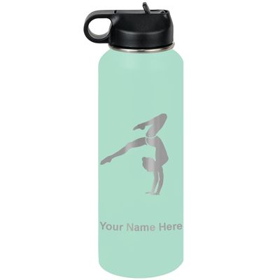 LaserGram Personalized Water Bottle, Gymnast Handstand, Stainless Steel Double Wall Vacuum Insulated with Flip Top Straw, Custom Engraved Gift (40oz / 1180ml Teal)