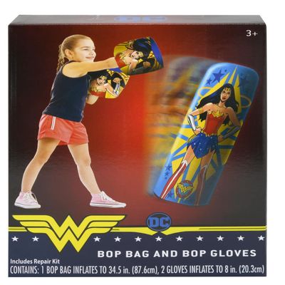 Wonder Woman Punching Bag with Gloves for Kids - Freestanding Inflatable Boxing Bag Indoor and Outdoor Kids Bop Bag Toy for Exercise and Play, Durable Heavy Duty Stress Relief Punch Bag - 34.5 Inches