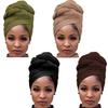 Youme Stretch Jersey Turban Head Wraps African for Women Dreadlocks Scarf Ultra Soft Headband Long Hair Breathable Solid Color Tie Large Headbands, Black+coffe+light Brown+army Green view 1