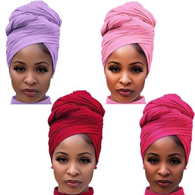 Youme 4 Packs Stretch Jersey Turban Head Wraps African Head Wraps for Black Women Dreadlocks Solid Color Scarves Urban Long Large Head Band, Hot Pink+red+pink+light Purple