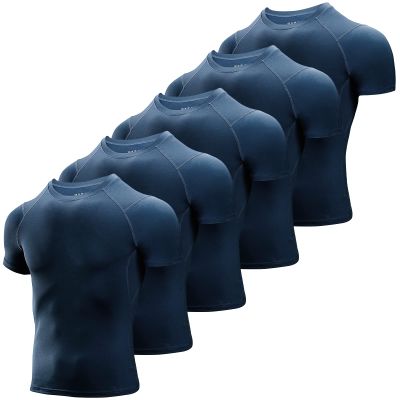 Niksa Men's Compression Shirts 3/5 Pack, Short Sleeve Athletic Compression Tops Cool Dry Workout T Shirt Navy