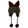 SUNONE11HKA Fox Ears Gray Beanie Handmade Knitting Pompom Caps Patchwork Crochet Dog Earmuff Hat (Wine Red) view 1