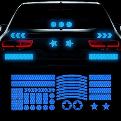 Vesvory 42 Pieces Reflective Car Stripe Decals Reflective Wheel Rim Stripe Decal Sticker Bicycle Stickers for Bikes Night Visibility Adhesive Stickers for Car Motorcycle Bicycles (Blue)