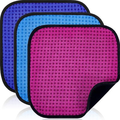 Aoriher 3 Pieces Bowling Ball Towel Shammy Pad Rag Bowling Ball Microfiber Towel Easy Wipe Off Grip for Cleaning from Dirt Oil Accessories(Classic,7.8 x 7.8 Inch,Blue, Fuchsia, Blue Violet)