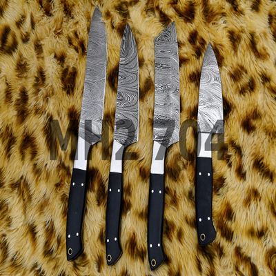 Custom handmade Damascus black risen steel kitchen knife set