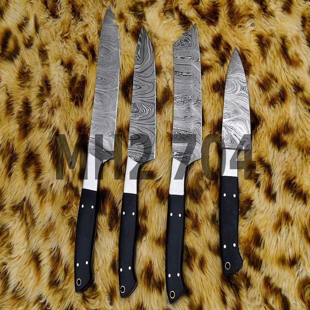 Custom handmade Damascus black risen steel kitchen knife set