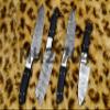 Custom handmade Damascus black risen steel kitchen knife set view 2
