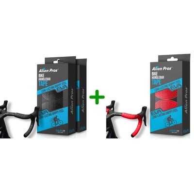 ALIEN PROS (Set of 6 Black & Red Bike Handlebar Tape EVA - Wrap Your Bike for an Awesome Comfortable Ride