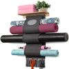 VINAEMO Yoga Mat Holder Wall Mount Storage Rack with 3 Sizes Pocket Wood Floating Shelves and 4 Hooks for Hanging Foam Roller Yoga Mats Yoga Block Home Gym Accessories Carbonized Black view 1