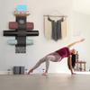 VINAEMO Yoga Mat Holder Wall Mount Storage Rack with 3 Sizes Pocket Wood Floating Shelves and 4 Hooks for Hanging Foam Roller Yoga Mats Yoga Block Home Gym Accessories Carbonized Black view 3