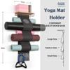 VINAEMO Yoga Mat Holder Wall Mount Storage Rack with 3 Sizes Pocket Wood Floating Shelves and 4 Hooks for Hanging Foam Roller Yoga Mats Yoga Block Home Gym Accessories Carbonized Black view 4