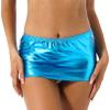 Linjinx Women's Shiny Metallic Soild Liquid Wet Look Mini Skirt Stretchy Bodycon Clubwear Sky Blue One Size view 3