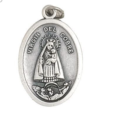 Religious & Catholic Loose Silver Tone 1" Medals, Sacramentals, Charms (Pack of 50pc). St. Mary Our Lady Virgin Del Cobre Pray for Us