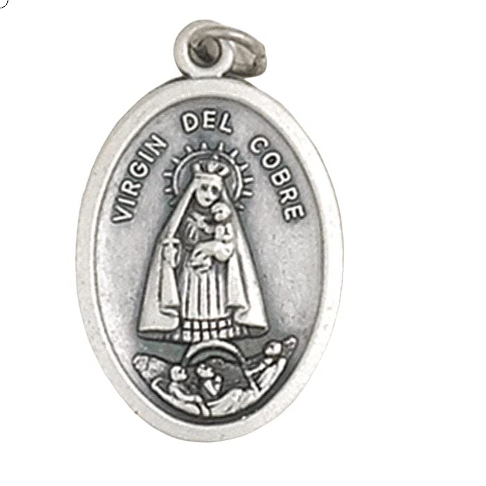 Religious & Catholic Loose Silver Tone 1" Medals, Sacramentals, Charms (Pack of 50pc). St. Mary Our Lady Virgin Del Cobre Pray for Us