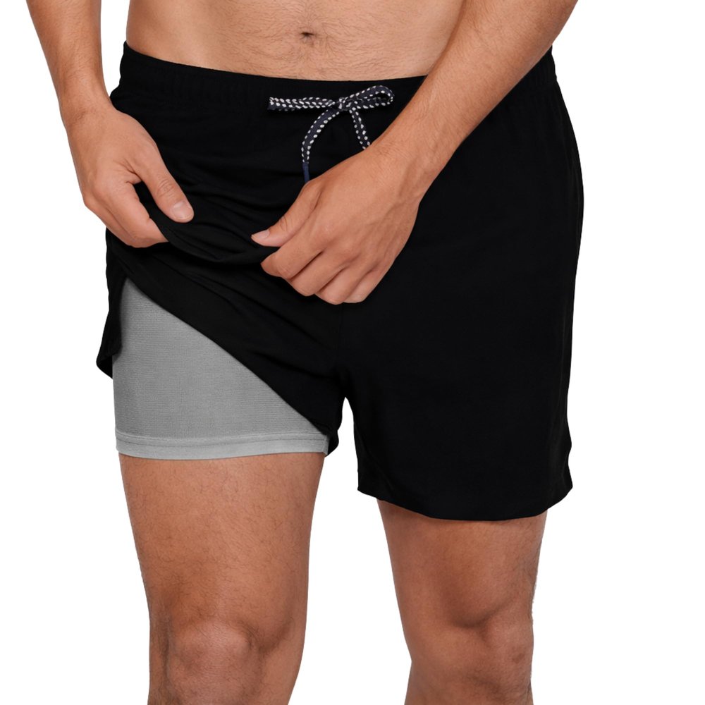 INGEAR Men's Swim Trunks with Compression Liner - 7 Inch Mens Swim Shorts for Swimming, Sports, and Outdoor Activities - Athletic Swimwear Bathing Suit Board Shorts (Small, Black)
