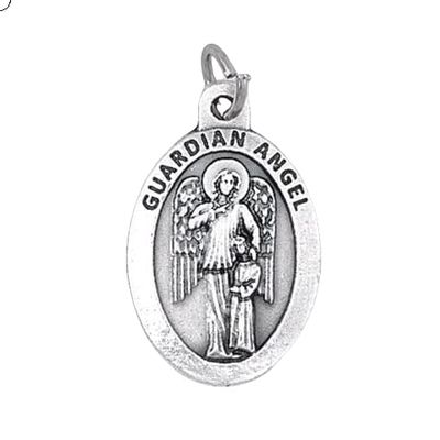 Religious & Catholic Loose Silver Tone 1" Medals, Sacramentals, Charms (Pack of 50pc). Guardian Angel
