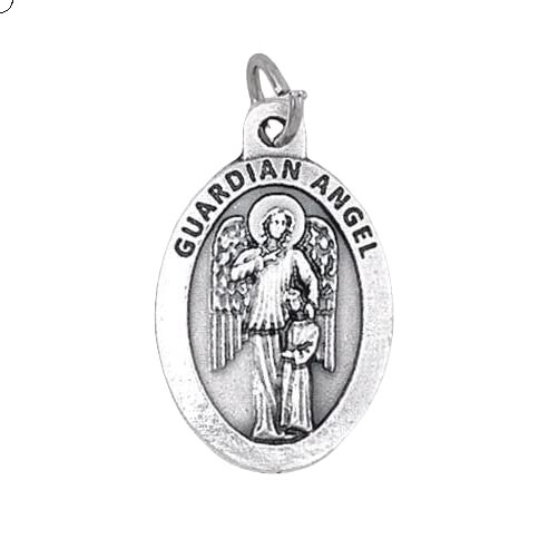 Religious & Catholic Loose Silver Tone 1" Medals, Sacramentals, Charms (Pack of 50pc). Guardian Angel