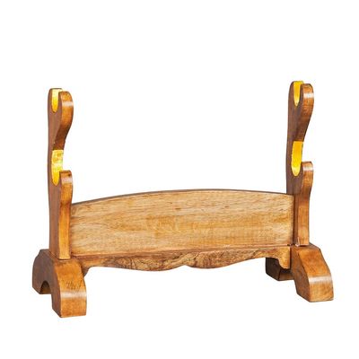 Munetoshi 2 Tier Solid Wood Samurai Sword Display Stand w/ Natural Stain Finish Velvet Lined
