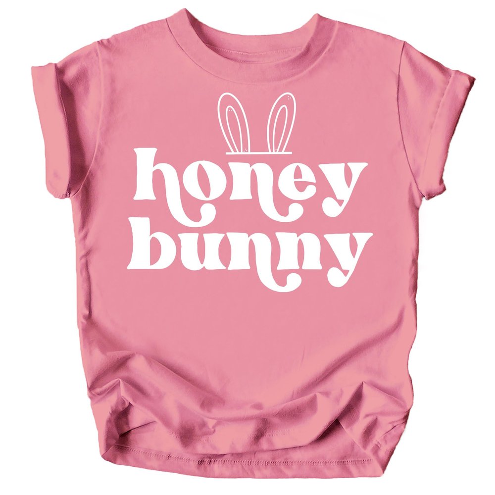 Olive Loves Apple Honey Bunny Easter Shirt for Baby and Toddler Youth Girls White on Mauve Shirt 18 Months