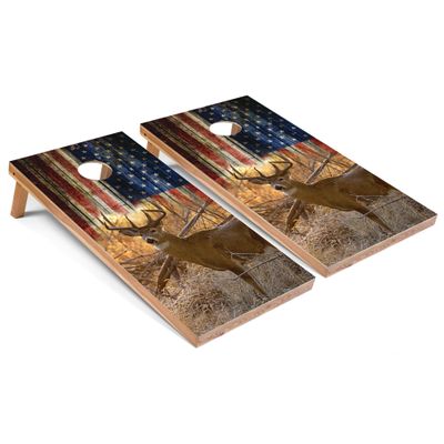 Skip's Garage American Flag Deer Cornhole Boards Corn Hole Set - Premium - Include Case + Hole + Edge Lights