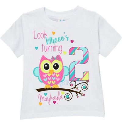 Cute Owl T-shirt Custom Birthday Party T-shirt, White, Personalized shirt (2T)