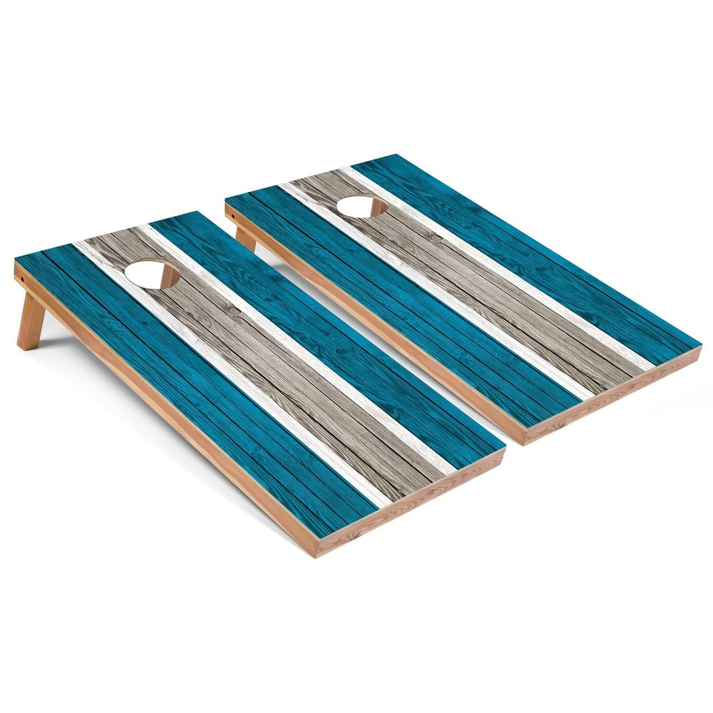Turquoise Striped Corn Hole Set - Premium - Include Hole Lights