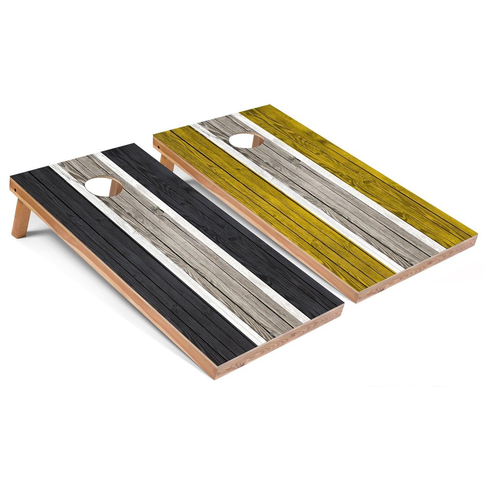 Dark Grey and Yellow Striped Corn Hole Set - Regular - No Accessories