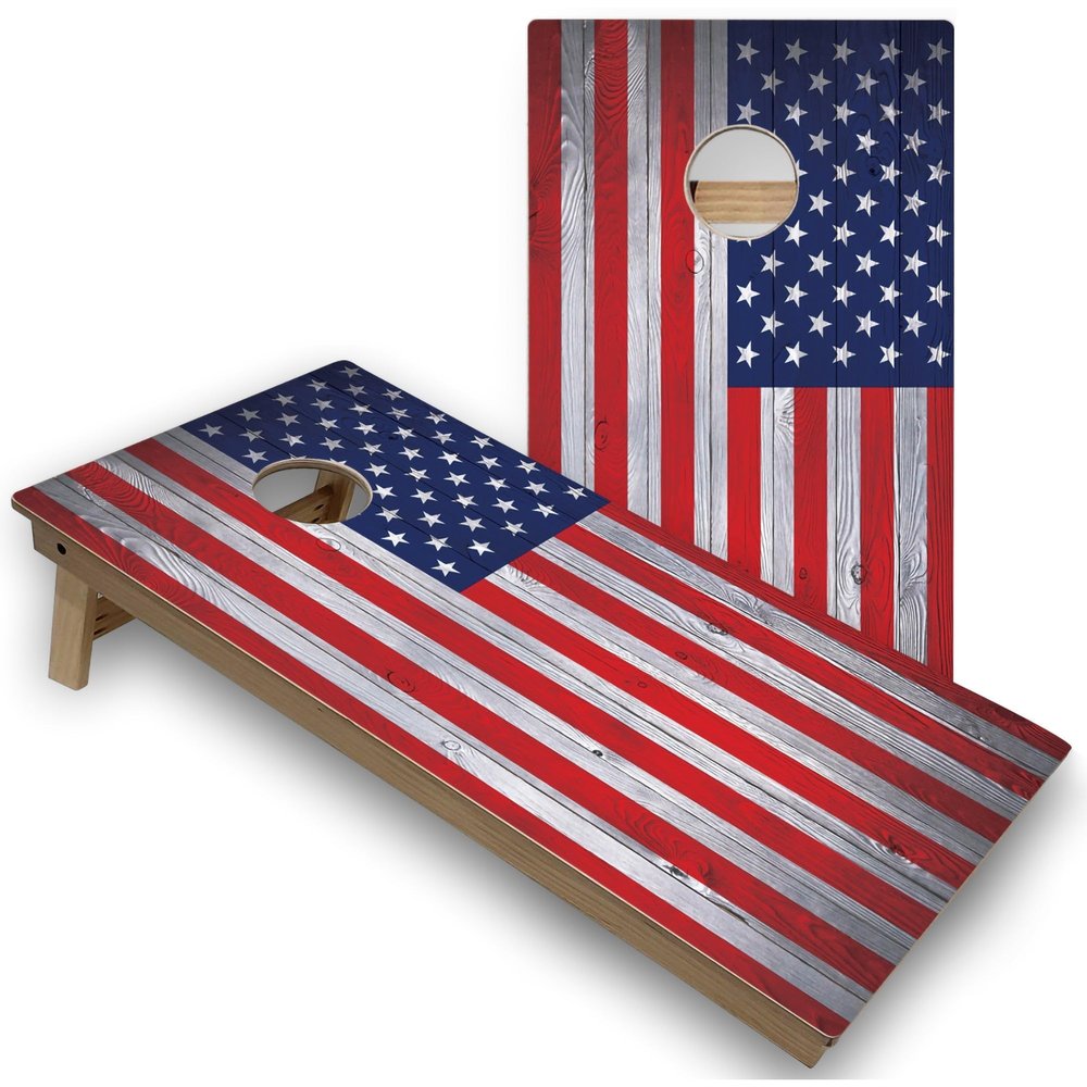 Skip's Garage American Flag Corn Hole Set - Premium - Include Hole Lights