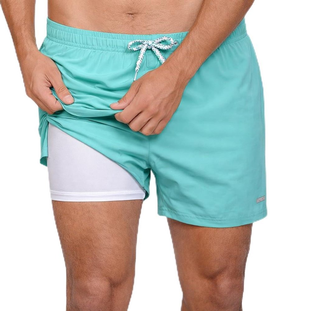 INGEAR Men's Swim Trunks with Compression Liner - 7 Inch Mens Swim Shorts for Swimming, Sports, and Outdoor Activities - Athletic Swimwear Bathing Suit Board Shorts (Medium, Seafoam)
