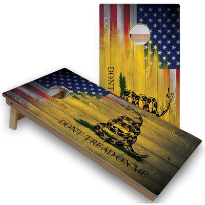 Skip's Garage Gadsden & American Flag Corn Hole Set - Premium - Include Case + Hole + Edge Lights