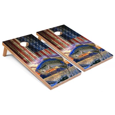 Skip's Garage American Flag Fish Corn Hole Set - Regular - Include Hole Lights