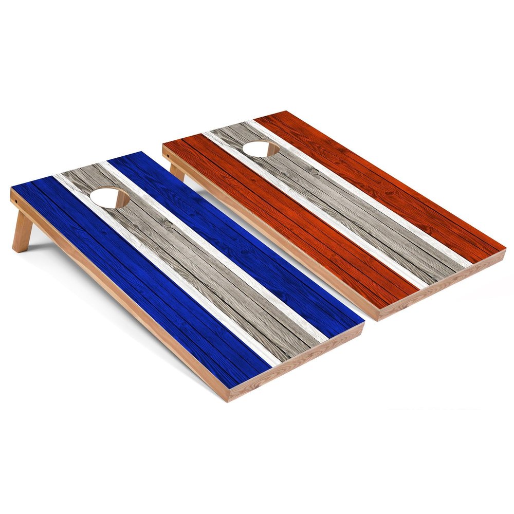 Royal and Orange Striped Corn Hole Set - Regular - Include Hole Lights