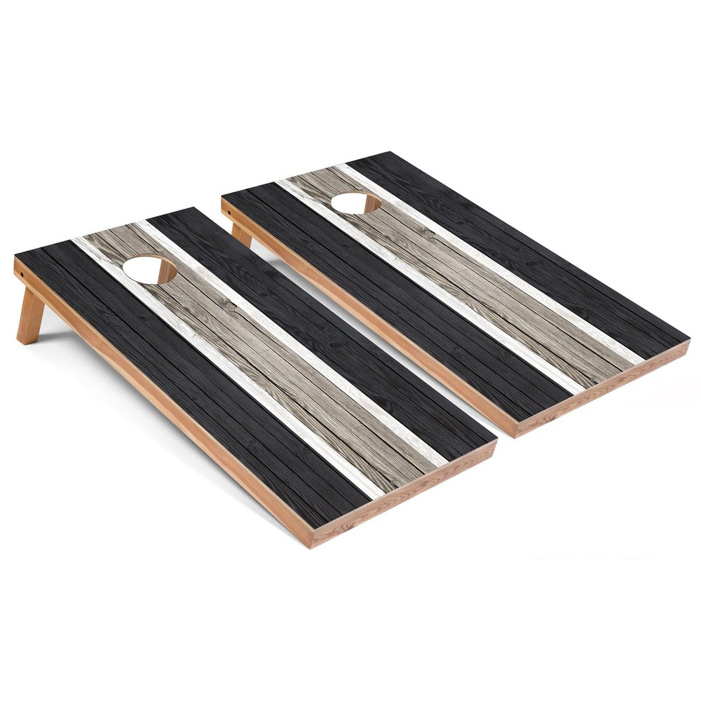 Dark Grey Striped Corn Hole Set - Regular - Include Edge Lights