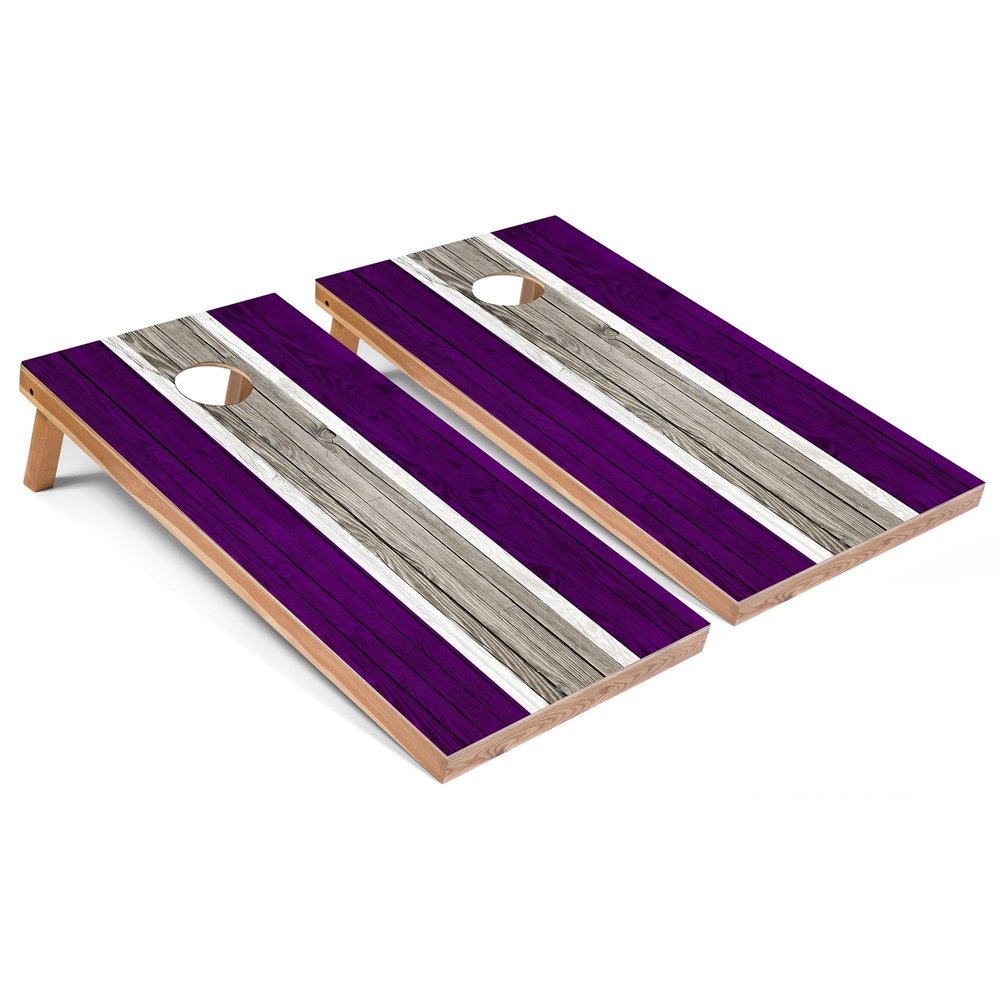 Purple Striped Corn Hole Set - Premium - Include Case + Edge Lights