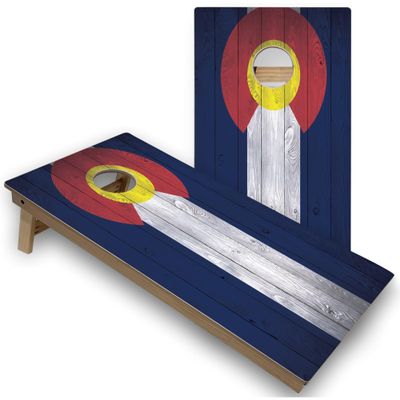 Skip's Garage Colorado Flag Corn Hole Set - Regular - Include Case + Hole Lights