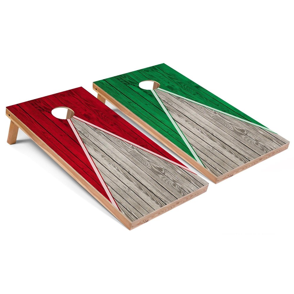 Skip's Garage Red and Kelly Pyramid Corn Hole Set - Premium - Include Hole + Edge Lights