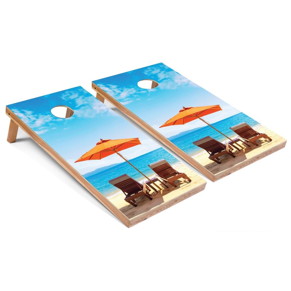 Skip's Garage Beach Umbrella Cornhole Boards Corn Hole Set - Regular - Include Hole Lights