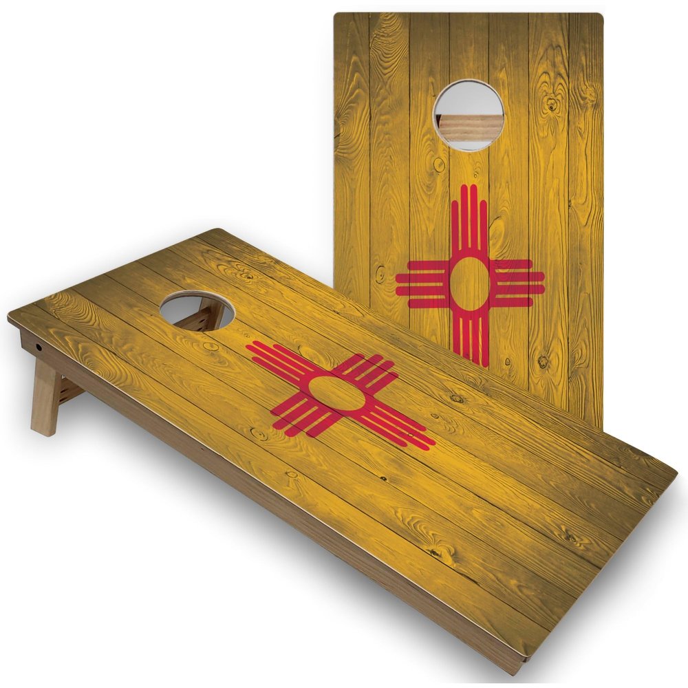 Skip's Garage New Mexico Flag Corn Hole Set - Regular - Include Edge Lights