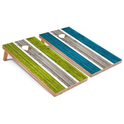 Lime and Turquoise Striped Corn Hole Set - Premium - Include Hole + Edge Lights