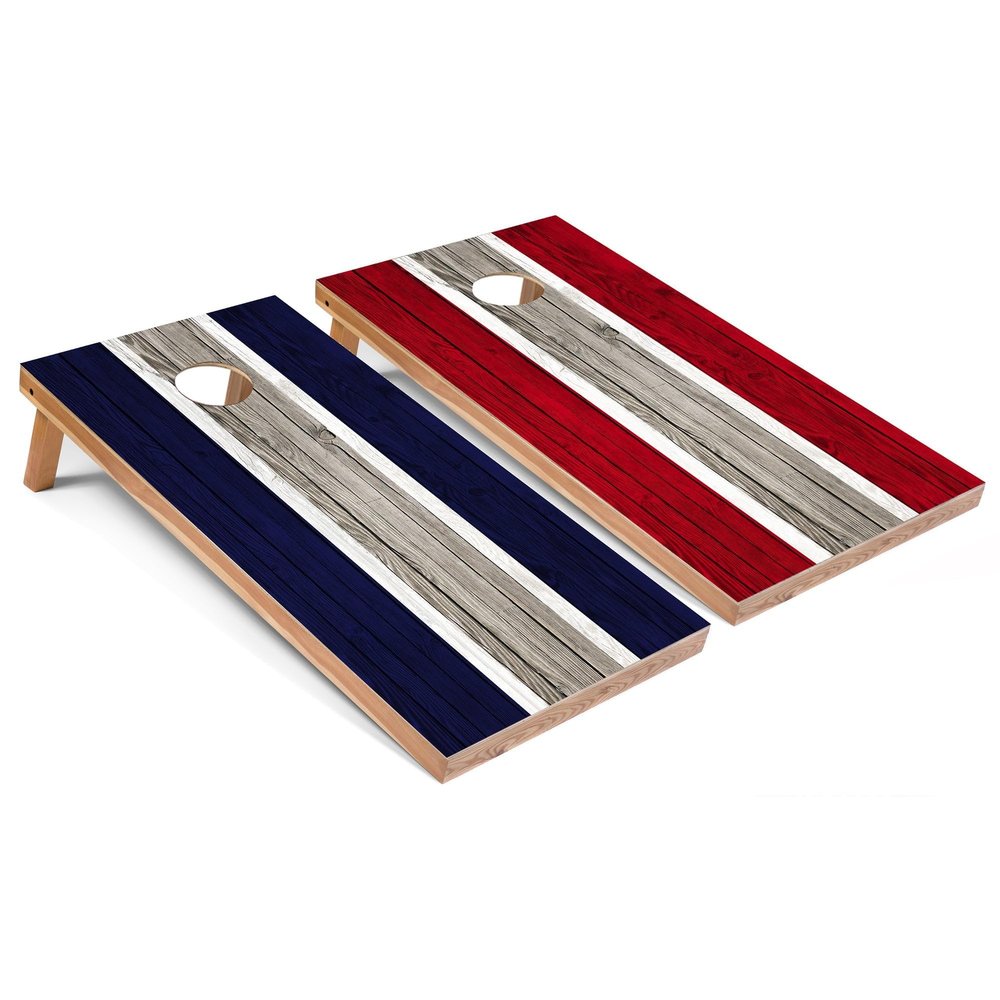 Navy and Red Striped Corn Hole Set - Regular - Include Case + Hole + Edge Lights