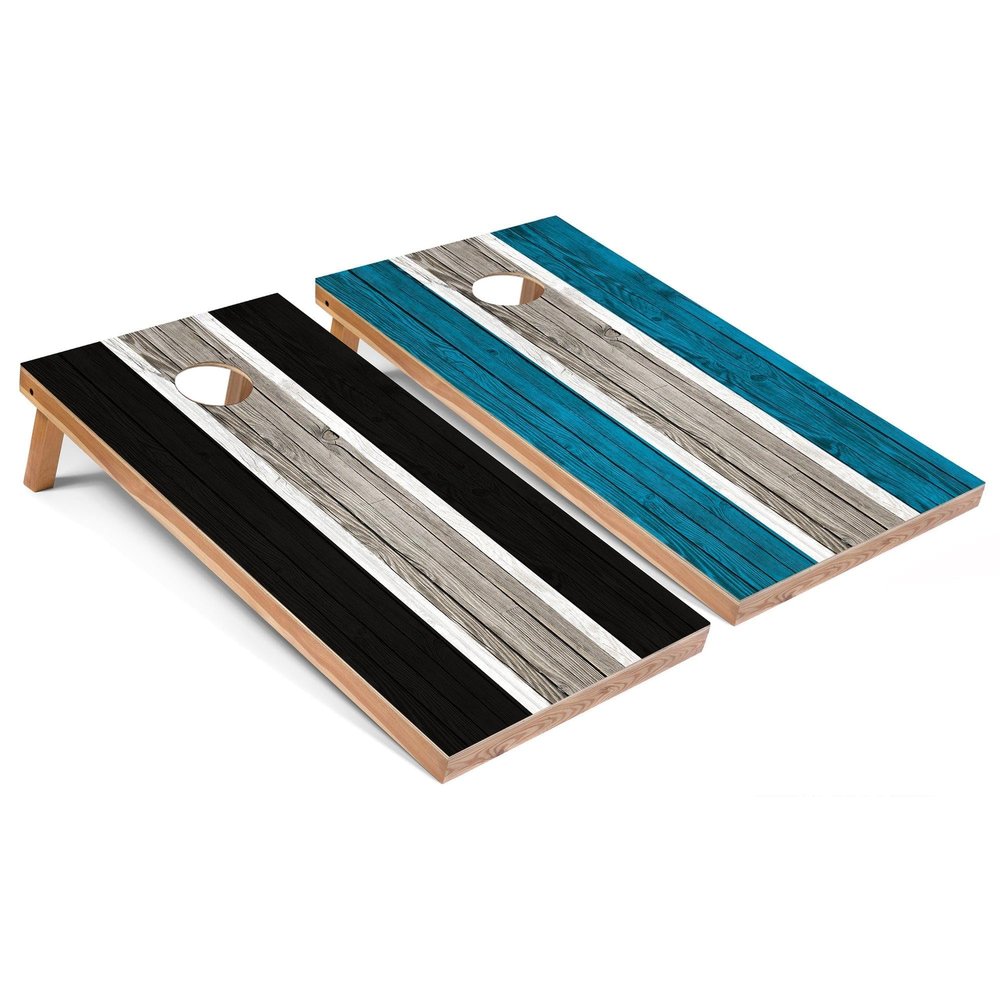 Black and Turquoise Striped Corn Hole Set - Regular - No Accessories