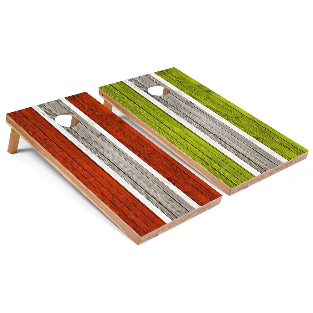 Orange and Lime Striped Corn Hole Set - Regular - Include Hole + Edge Lights