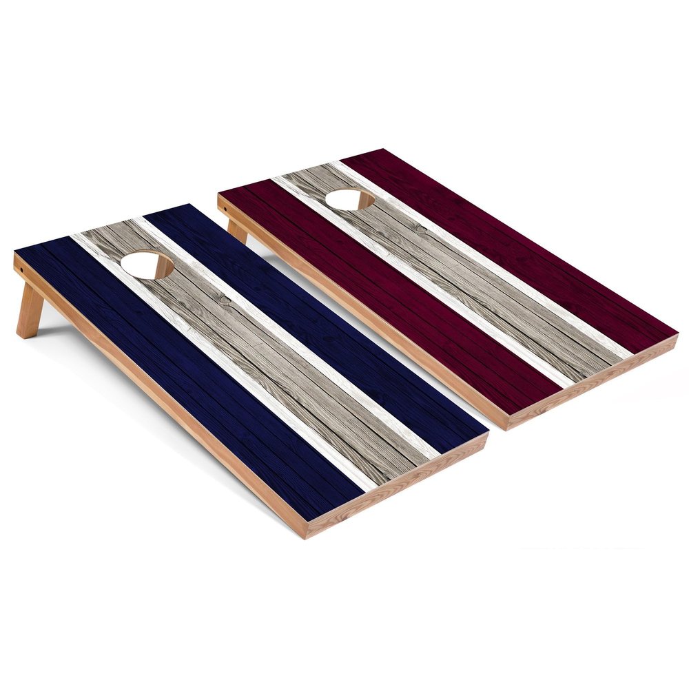 Navy and Maroon Striped Corn Hole Set - Premium - Include Case + Hole Lights