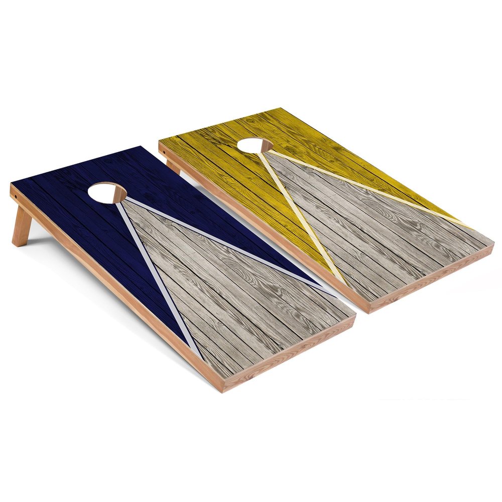 Skip's Garage Navy and Yellow Pyramid Corn Hole Set - Regular - Include Edge Lights
