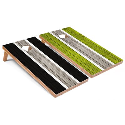 Black and Lime Striped Corn Hole Set - Regular - Include Hole + Edge Lights