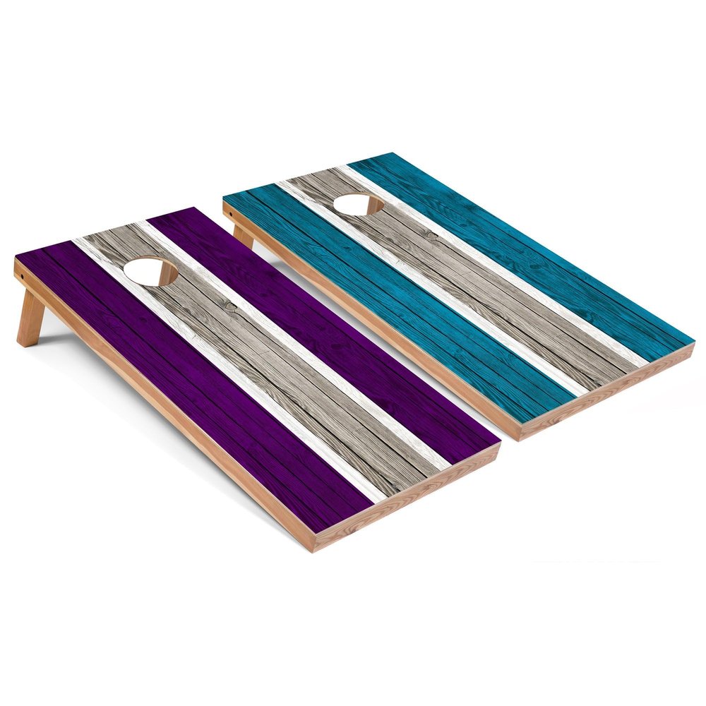 Purple and Turquoise Striped Corn Hole Set - Premium - Include Carrying Case