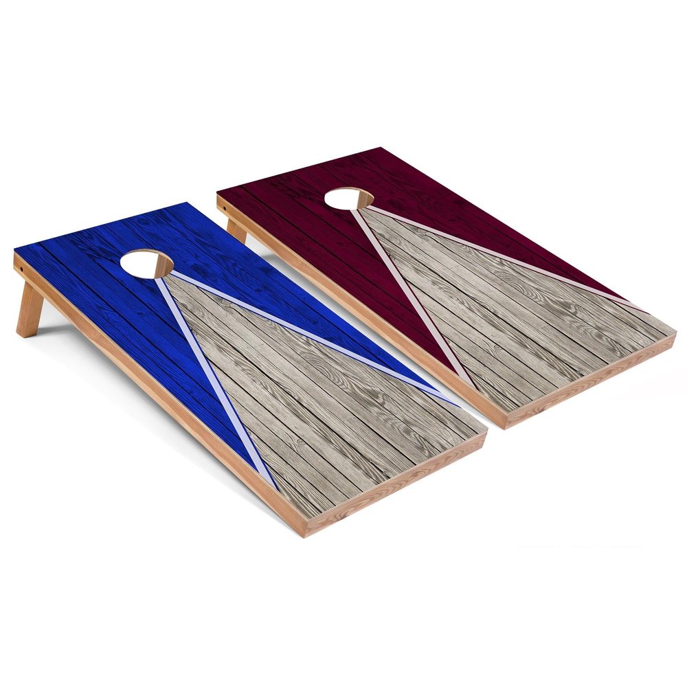 Skip's Garage Royal and Maroon Pyramid Corn Hole Set - Regular - Include Hole + Edge Lights