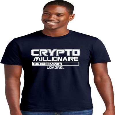 Large Navy Blue Mens Crypto Millionaire Loading Bitcoin Ethereum Funny Deluxe Soft T-Shirt